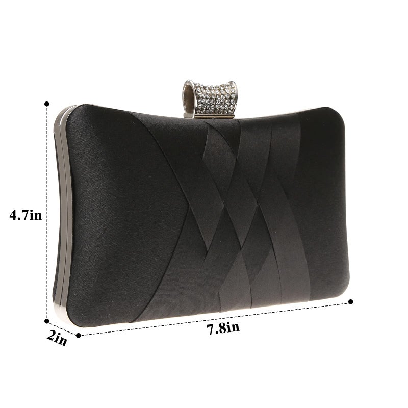 DA BODAN Fashion Womens Jane Satin Diamante Clutch Rhinestone Evening Bridal Prom Party Handbag Crossbody Purse Chain Bag - Image 2